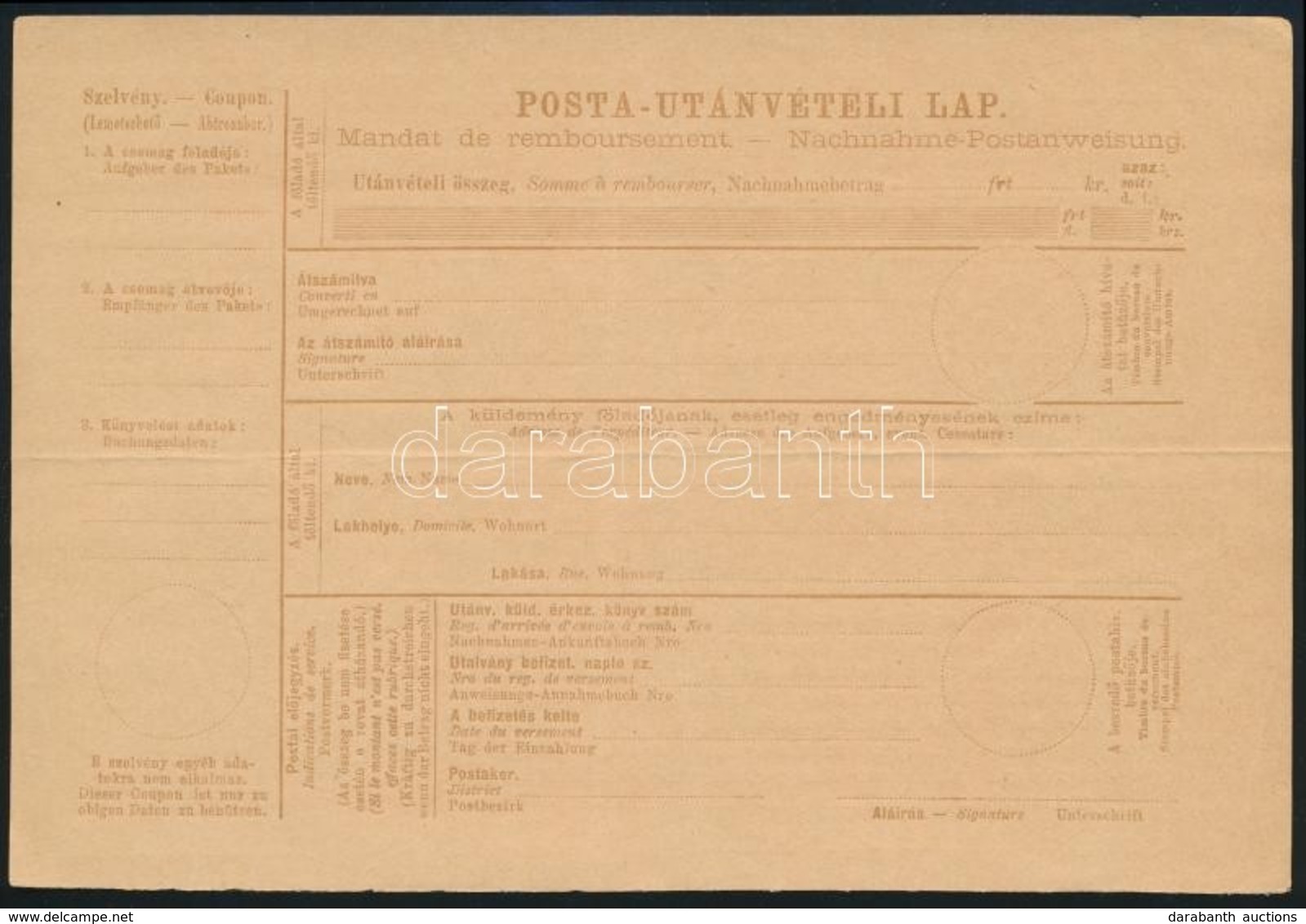 1882 Francia-német Nyelvű Posta Utánvételi Lap, Használatlan / French-German PS-money Order, Unused - Autres & Non Classés
