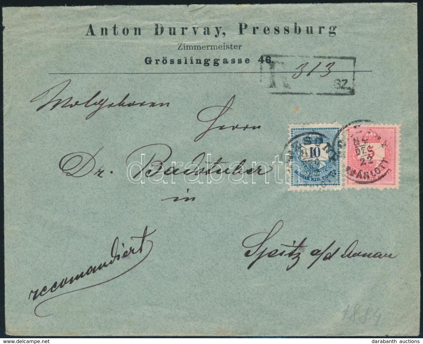 1884 Ajánlott Levél 5kr + 10kr Bélyegekkel Németországba / On Registered Cover To Germany 'POZSONY AJÁNLOTT' - Autres & Non Classés