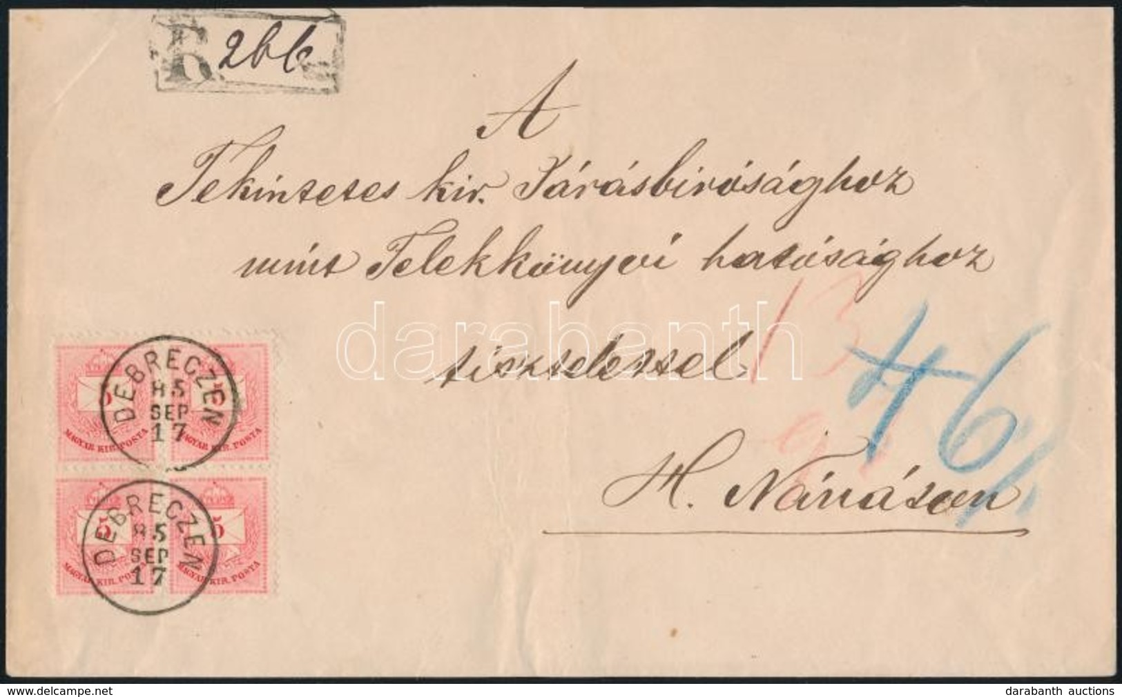 1885 4 X 5kr Bélyeg Ajánlott Levélen / On Registered Cover 'DEBRECZEN' - H. Nánás - Autres & Non Classés