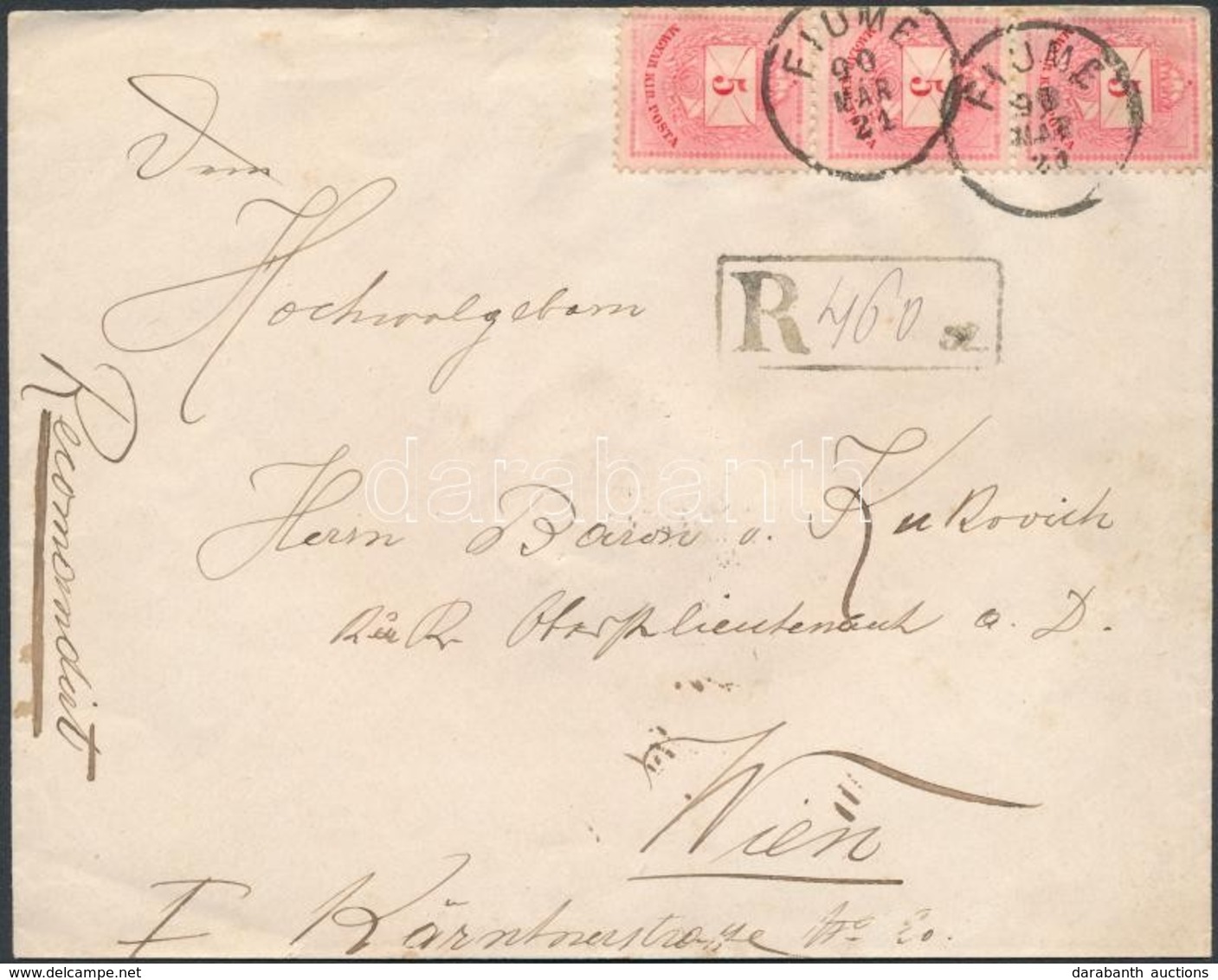 1890 3 X 5kr Ajánlott Levélen / On Registered Cover 'FIUME' - Wien - Sonstige & Ohne Zuordnung