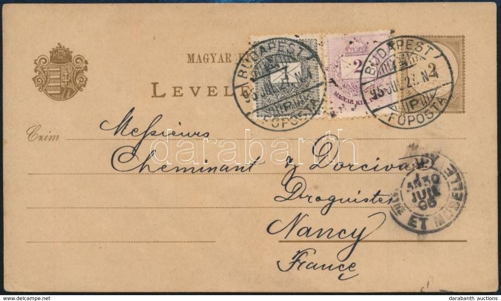 1895 Díjjegyes Levelezőlap 3kr Kiegészítéssel Franciaországba / PS-card With 3kr Additional Franking To France - Autres & Non Classés