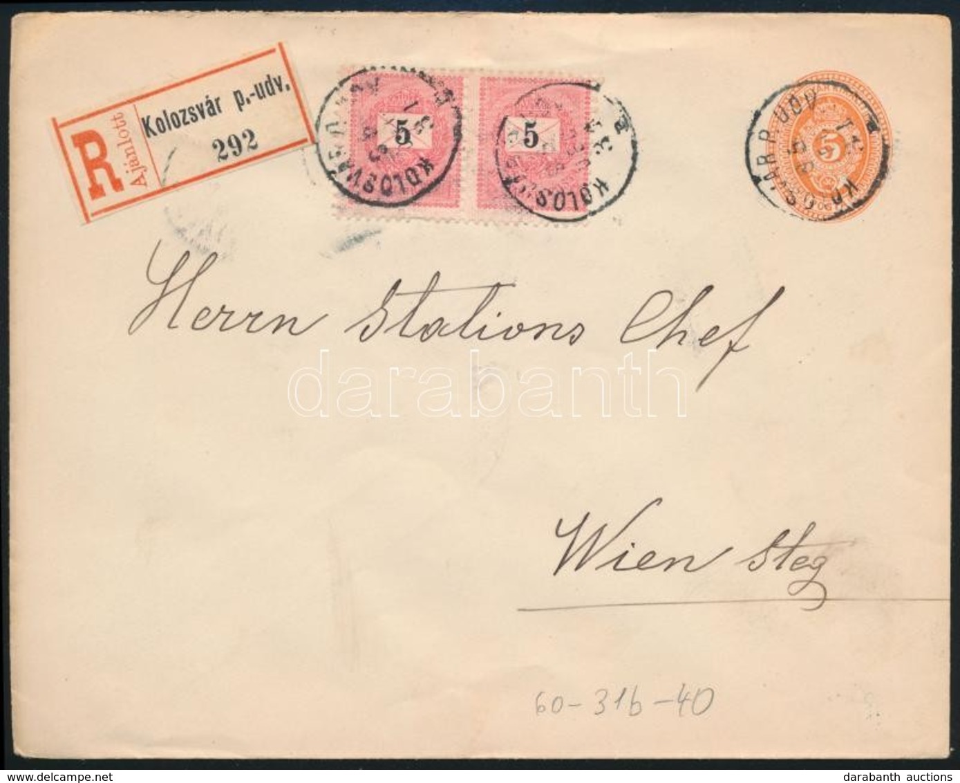 1895 Ajánlott Díjjegyes Levél 2 X 5kr Kiegészítéssel Bécsbe / Registered PS-cover With 2 X 5kr Additional Franking 'KOLO - Sonstige & Ohne Zuordnung