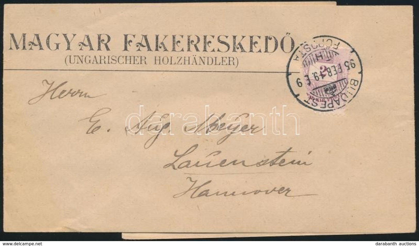 1895 Erősen Hiányos Bélyeg Címszalagon Németországba / Newspaper Wrapper To Germany Franked With Damaged 2kr Stamp - Autres & Non Classés