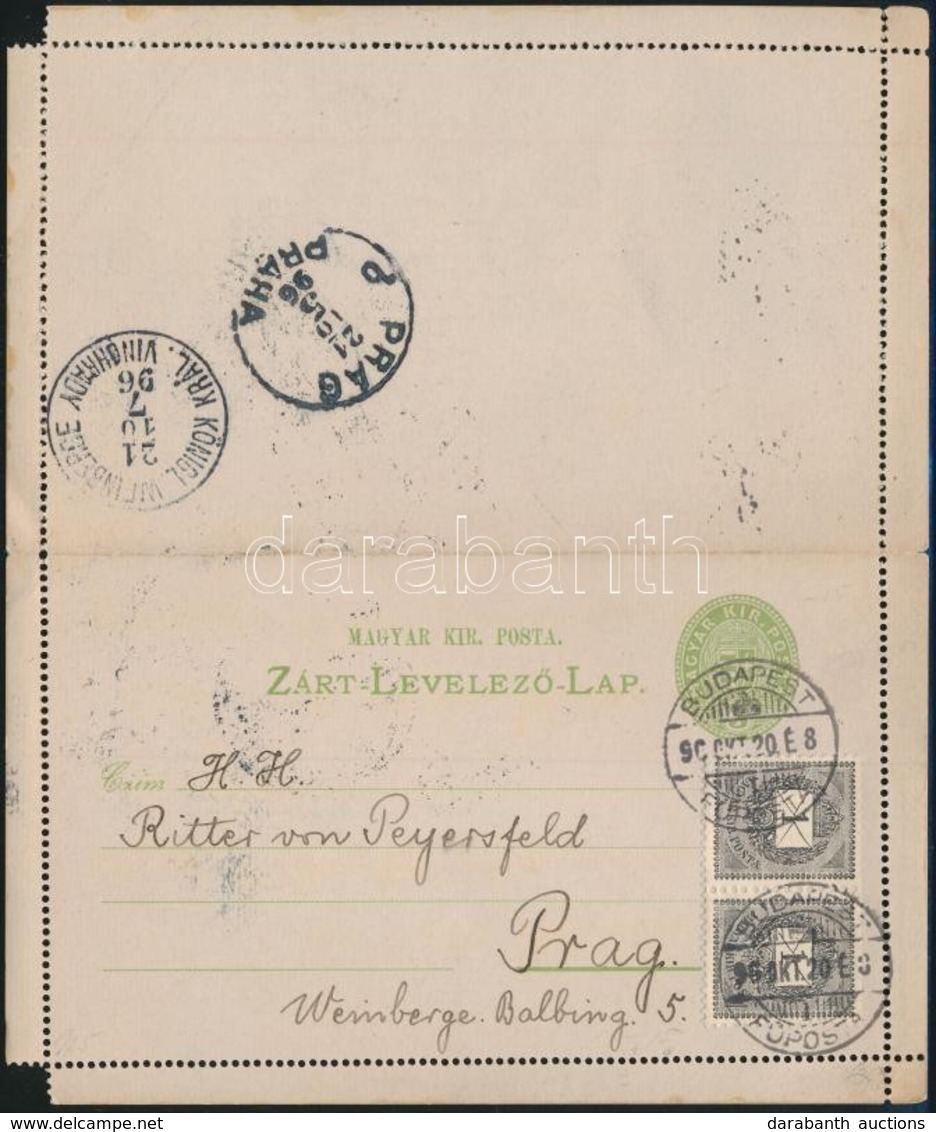 1896 Díjjegyes Zárt Levelezőlap 2 X 1kr Díjkiegészítéssel Prágába / PS-cover Card With Additional Franking To Prague - Sonstige & Ohne Zuordnung