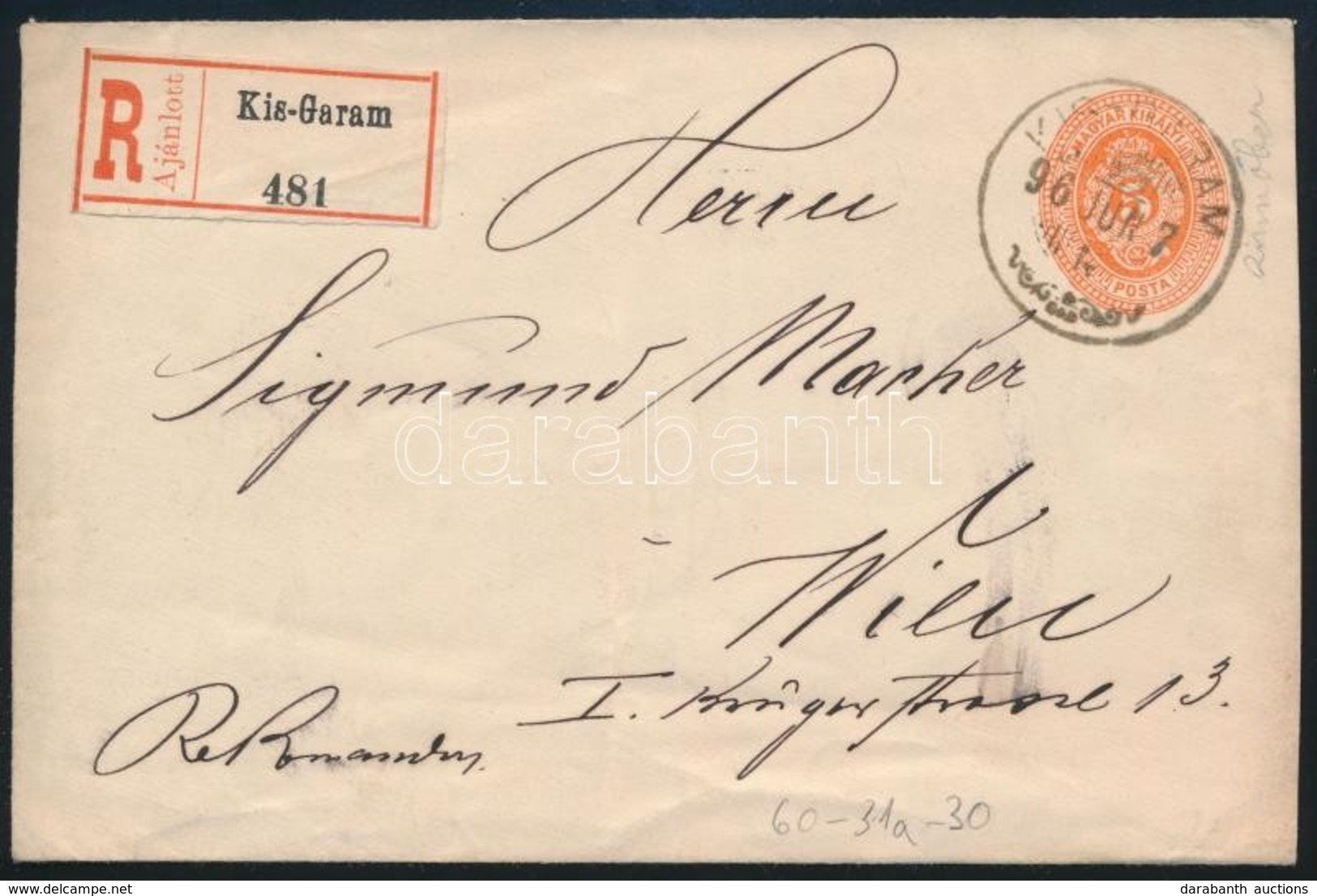 1896 Ajánlott Díjjegyes Levél 2 X 5kr Kiegészítéssel Bécsbe / Registered Cover With 2 X 5kr Additional Franking To Vienn - Autres & Non Classés