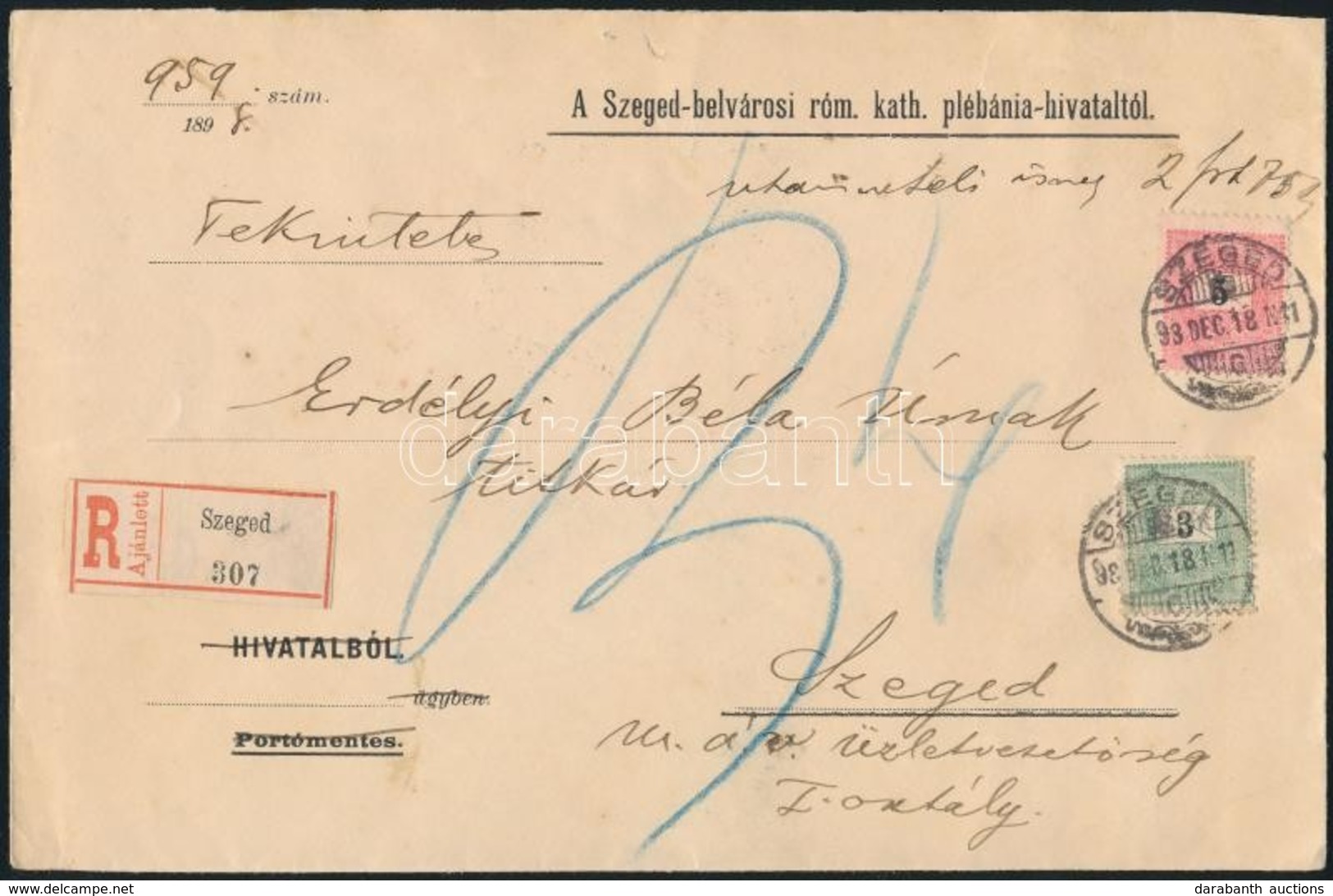 1898 Szegedi Helyi Ajánlott Levél 8kr Bérmentesítéssel / Local Registered Cover With 8kr Franking - Autres & Non Classés