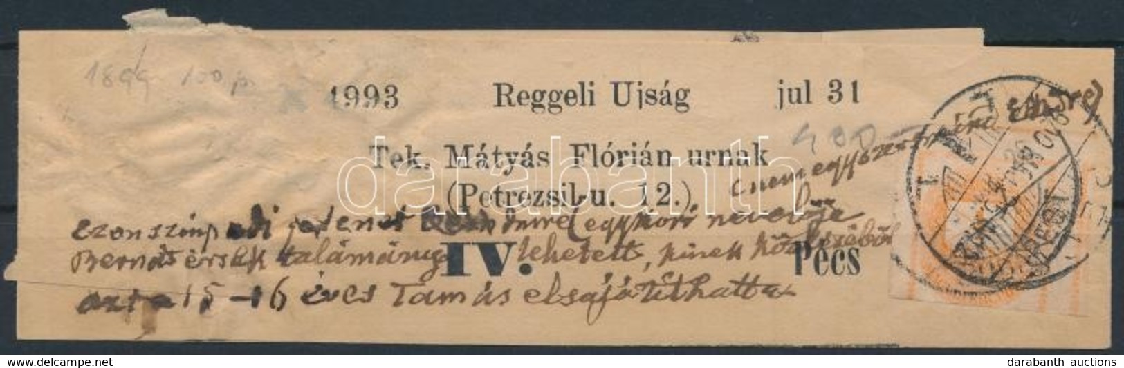 1900 Hírlapbélyeg Teljes Címszalagon, A Reggeli Újság Számához /  Newspaper Stamp On Complete Wrapper - Sonstige & Ohne Zuordnung