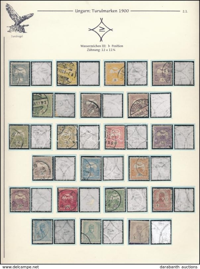 O 1900 Turul Sor Számvízjellel, 'b' Vízjelállás Albumlapon (~94.000) / Mi 54-70 + 3 Additional Values With Watermark IV, - Autres & Non Classés