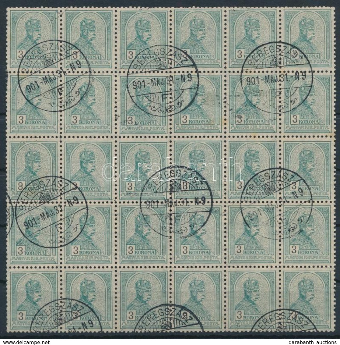 O 1900 Turul 3K 30-as Tömb Számvízjellel és Csillaggal  / Mi 69 Block Of 30 With IV And Star In Watermark 'BEREGSZÁSZ' - Autres & Non Classés