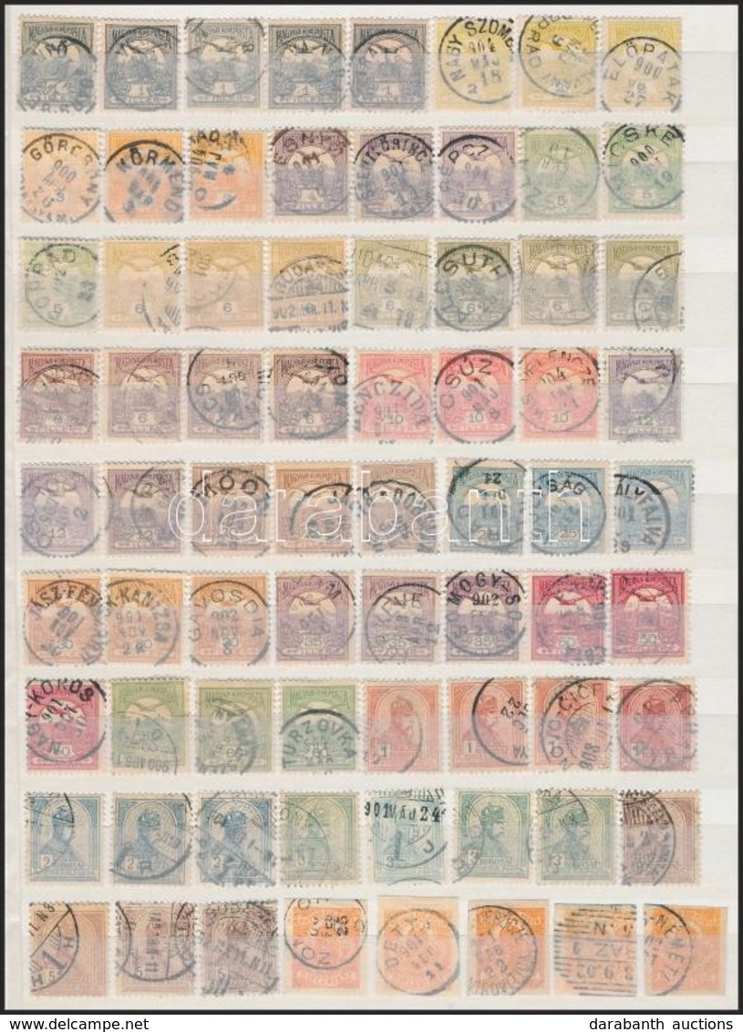 O 1900 Turul 72 Bélyeg Teljes Sorokkal, Hírlapbélyegekkel, Vízjel és Színváltozatokkal, Szép Bélyegzésekkel   / 72 Stamp - Sonstige & Ohne Zuordnung