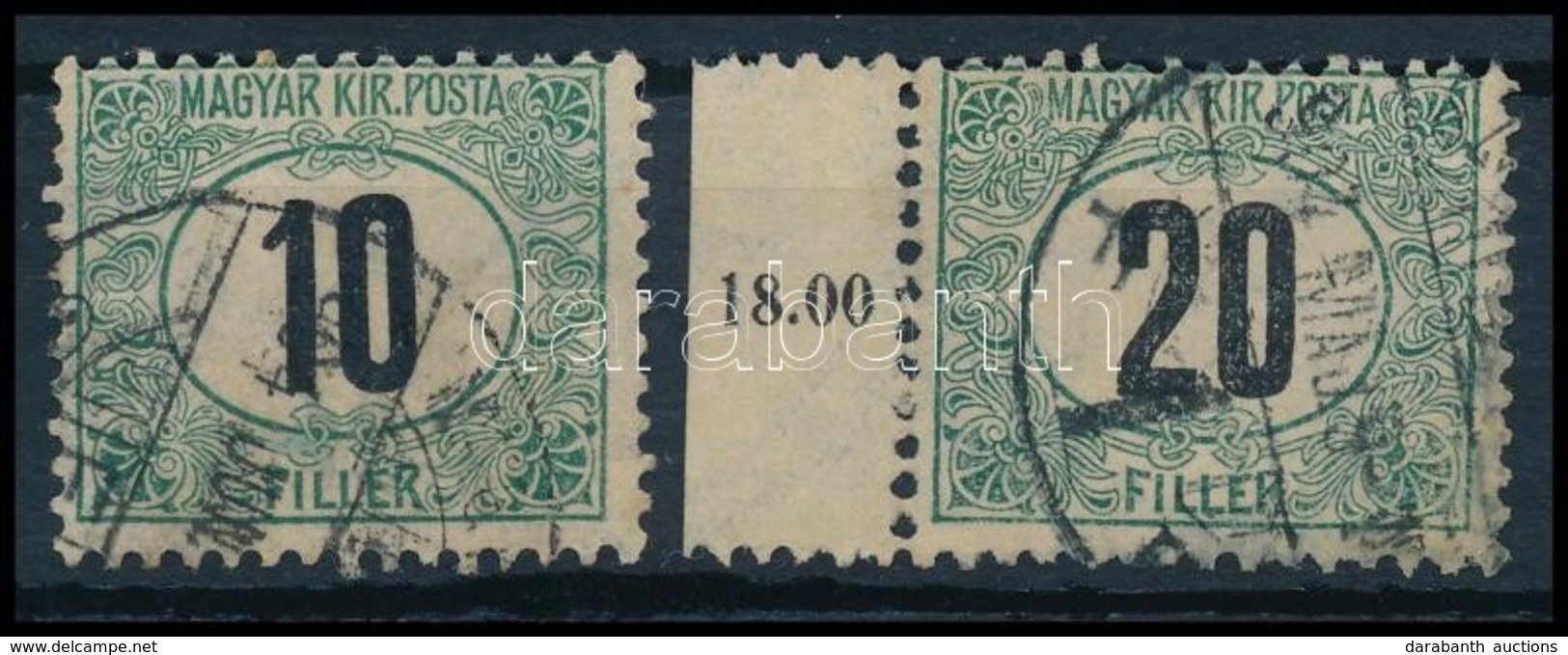 O 1903 Zöldportó 10f Számvízjellel, ívszéli 20f Csillaggal / Postage Due Mi 5 With Number, 7 With Star In Watermark - Autres & Non Classés