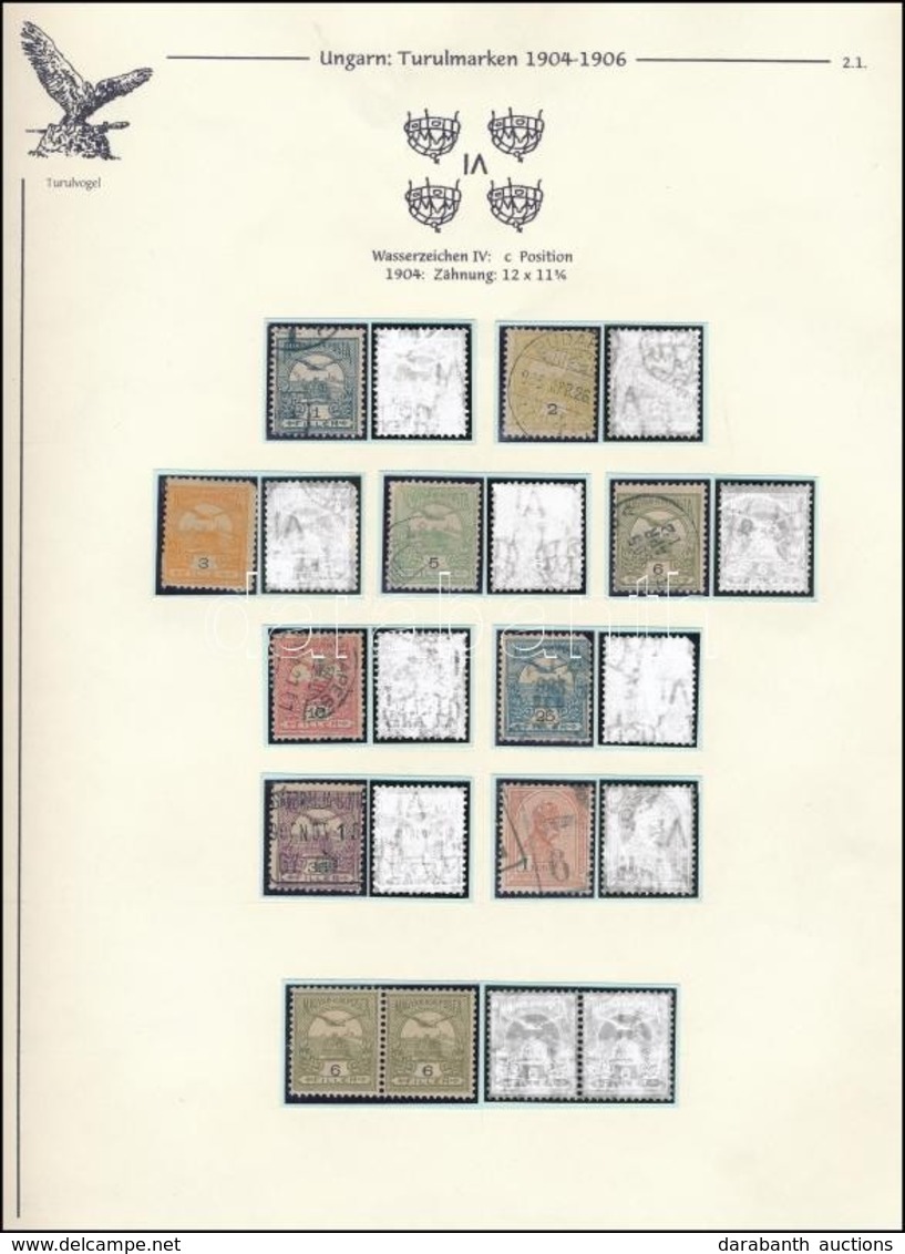 ** O 1904 Turul Sor 9 értéke + 6f Postatiszta Pár Számvízjellel, Vízjelállás 'c', Albumlapon (~167.000) / 9 Values Ex Mi - Sonstige & Ohne Zuordnung