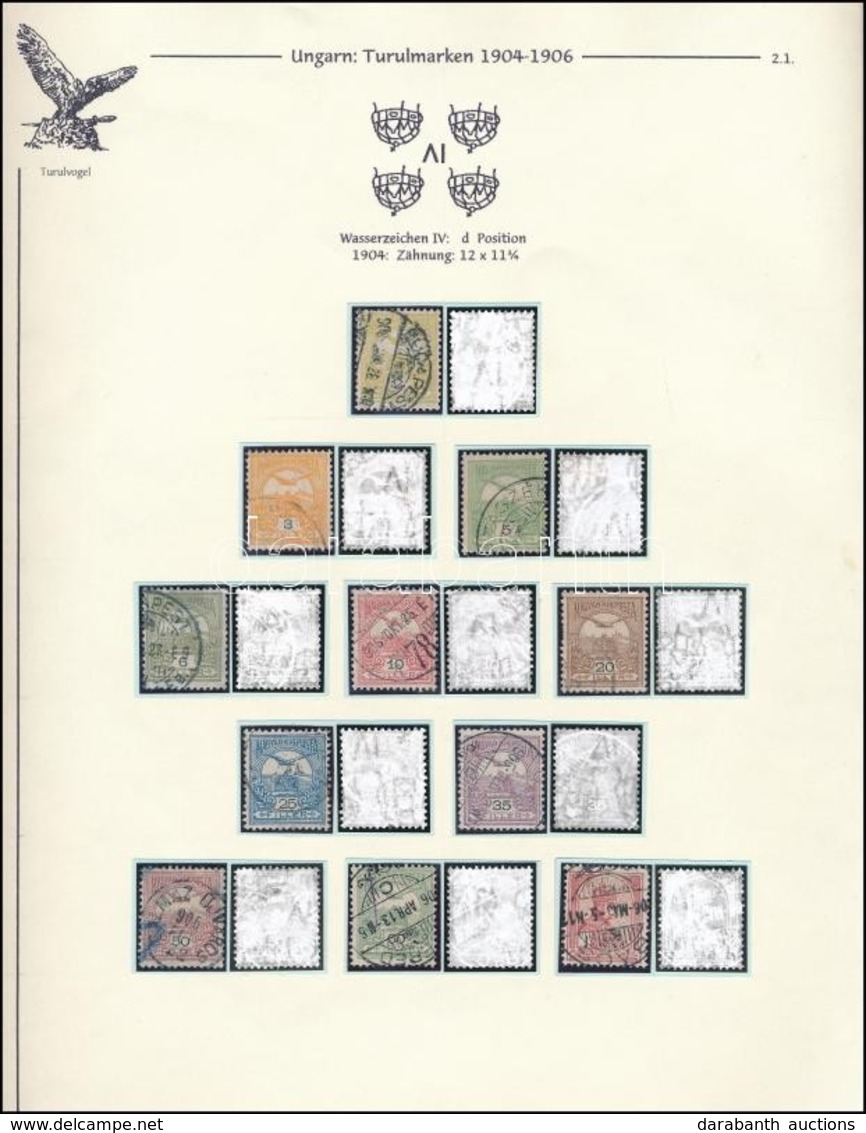 O 1904 Turul Sor 11 értéke Számvízjellel, Vízjelállás 'd', Albumlapon (~285.000) / 11 Values Ex Mi 74-89 With IV In Wate - Sonstige & Ohne Zuordnung