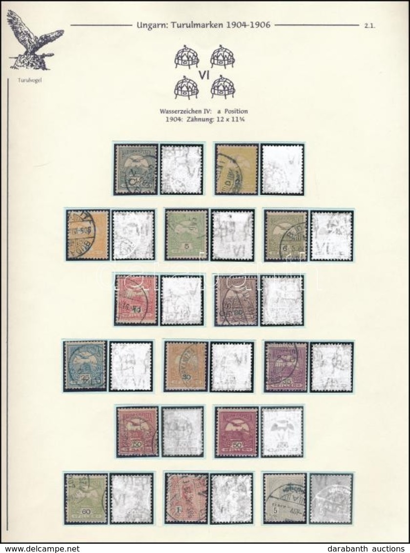 O 1904 Turul Sor 12f és 2K Nélkül, Számvízjellel, Vízjelállás 'a', Albumlapon (~200.000) / Mi 74-89 (without 12f And 2K) - Other & Unclassified