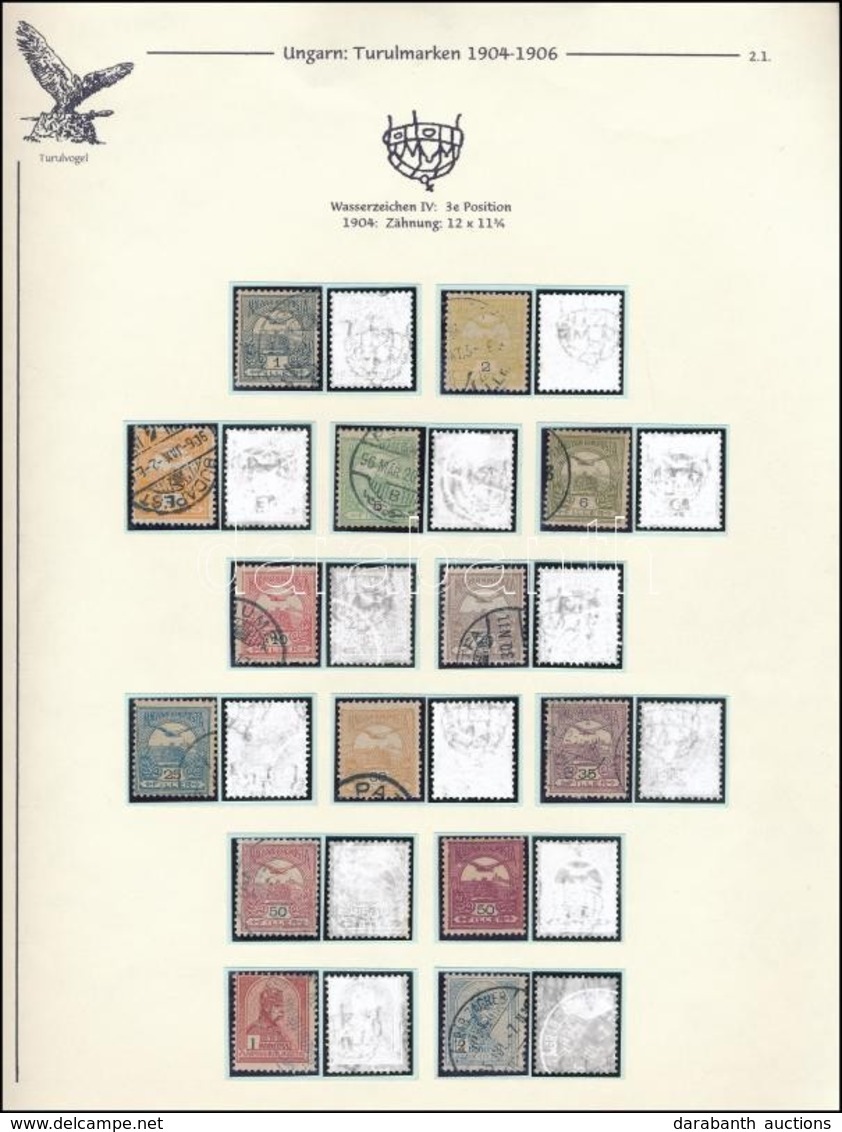 O 1904 Turul Sor 5K Nélkül, Vízjelállás 3, Albumlapon (~160.000) / Mi 74-88 With Watermark Position 3, On Album Page - Other & Unclassified