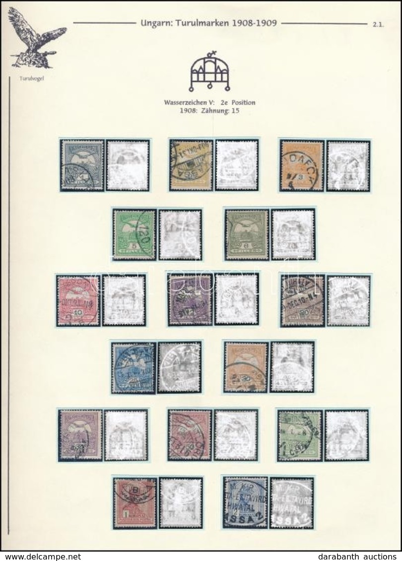 O 1908 Turul Sor, Vízjelállás '2', Albumlapon / Mi 91X - 106X, Watermark Position '2', On Album Page - Autres & Non Classés