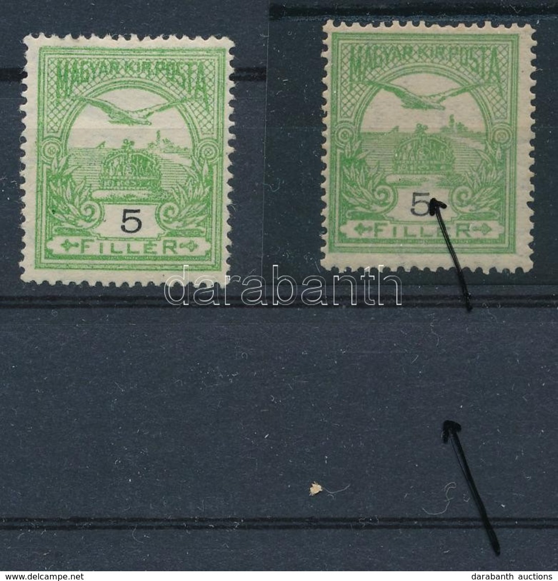 ** 1913 Turul 5f, A Számjegy Felett Nyomáshiány + Támpéldány / Mi 112 With Plate Flaw - Sonstige & Ohne Zuordnung