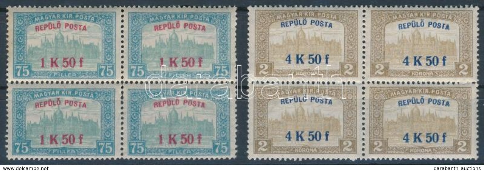 ** 1918 Repülő Posta Sor Négyes Tömbökben (60.000++) / Mi 210-211 Blocks Of 4. Certificate: Glatz - Sonstige & Ohne Zuordnung