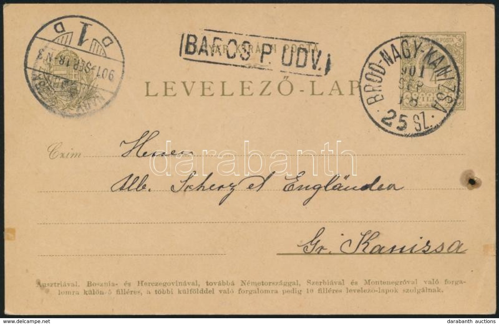 1901 Díjjegyes Levelezőlap BROD-NAGY-KANIZSA 25.SZ. Vasúti Bélyegzéssel / PS-card With Railway Postmark - Sonstige & Ohne Zuordnung