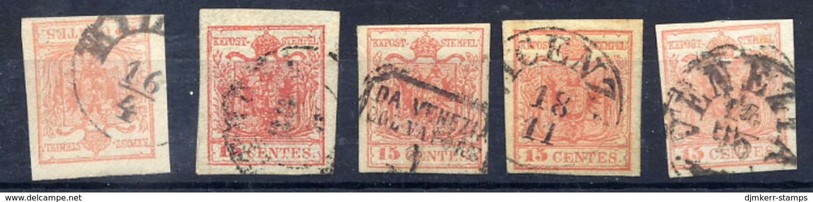 LOMBARDY VENETIA 1850 Arms 15 Cmi. Hand-made Paper (5), Used.  Michel 3X - Oblitérés