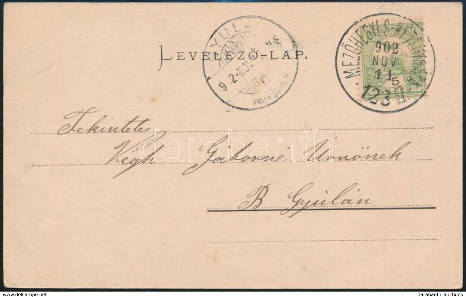 1902 Képeslap MEZŐHEGYES-KÉTEGYHÁZA 123 Vasúti Bélyegzéssel / Postcard With Railway Postmark - Autres & Non Classés