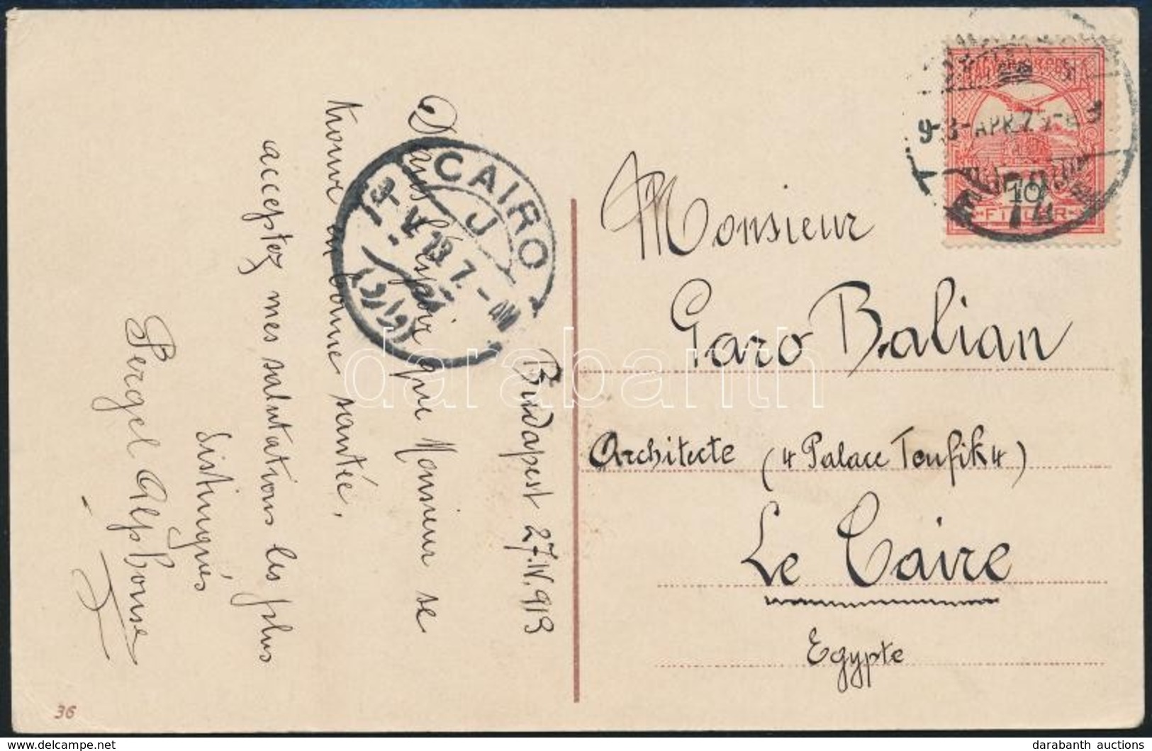 1903 Budapesti Képeslap Turul 10f Bérmentesítéssel Egyiptomba Küldve / Postcard With 10f Franking To Egypt - Sonstige & Ohne Zuordnung
