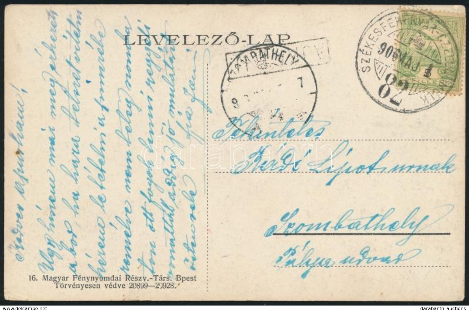 1906 Képeslap SZÉKESFEHÉRVÁR-CZELLDÖMÖLK 82. Vasúti Bélyegzéssel / Postcard With Railway Postmark - Sonstige & Ohne Zuordnung