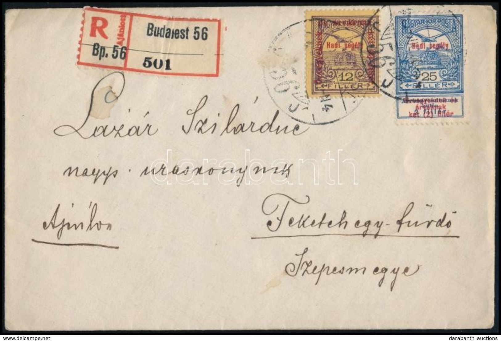 1916 Ajánlott Levél Hadisegély I.-II. Bélyeggel Feketehegyfürdőre / Registered Cover - Sonstige & Ohne Zuordnung