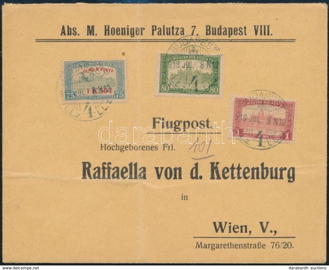 1918 Légi Levél Szabályos, Tarifahelyes Bérmentesítéssel Bécsbe Küldve / Airmail Cover To Vienna Certificate: Glatz - Sonstige & Ohne Zuordnung