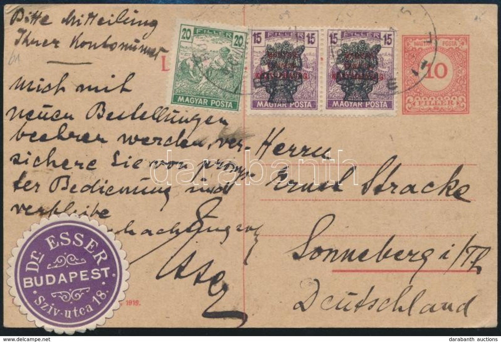 1920 Díjjegyes Levelezőlap 3 Bélyeges Díjkiegészítéssel Németországba / Postcard To Germany - Sonstige & Ohne Zuordnung