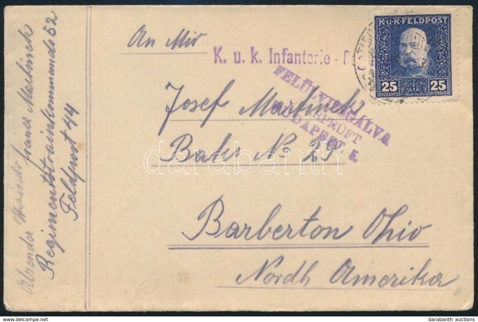 1916 Cenzúrás Levél Az USA-ba / Censored Cover To The USA - Autres & Non Classés