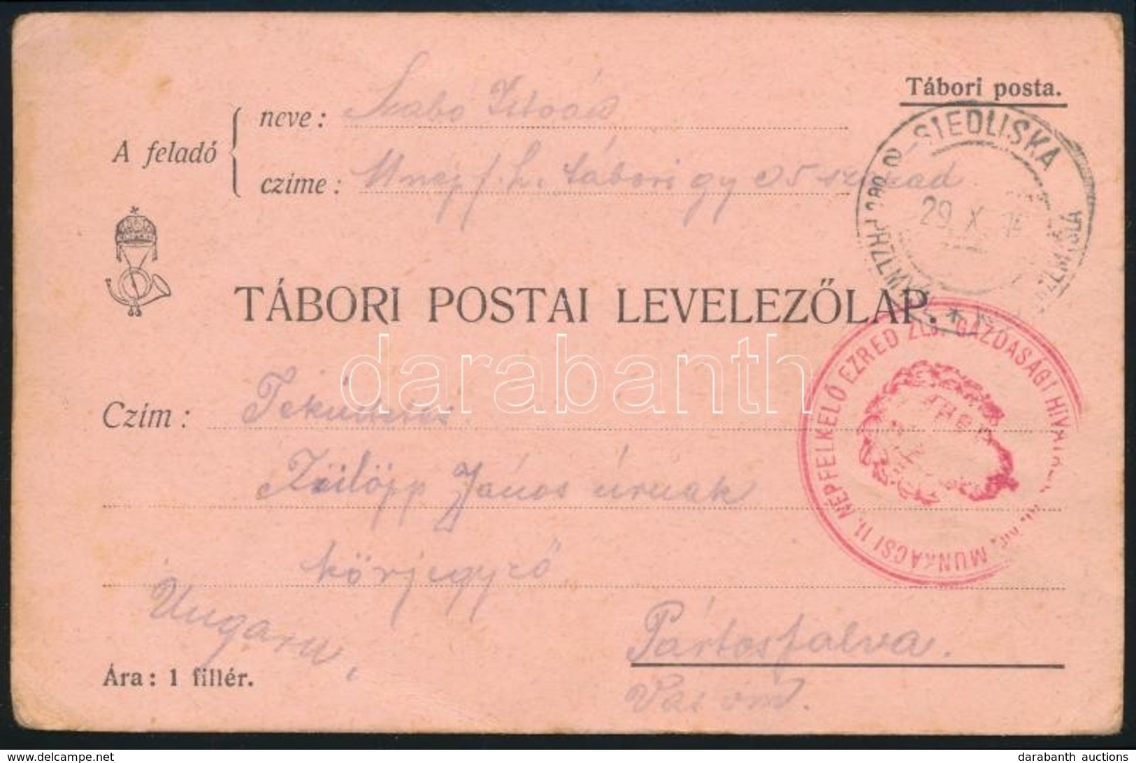 1914 Tábori Posta Levelezőlap / Field Postcard 'M.KIR. MUNKÁCSI 11. NÉPFÖLKELŐ EZRED ZLJ. GAZDASÁGAI HIVATAL' - Autres & Non Classés