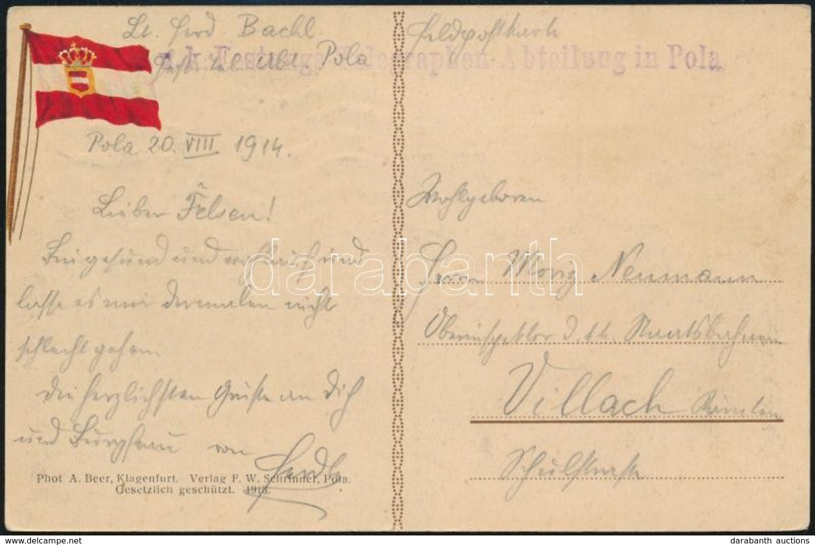 1914 Tábori Posta Képeslap / Field Postcard 'K.u.k. Festungs - Telegraphen - Abteilung In Pola' - Andere & Zonder Classificatie