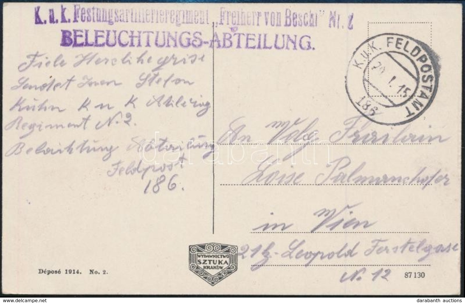 1915 Tábori Posta Képeslap / Field Postcard 'K.u.k. Festungsartillerieregiment Freiherr Von Bescht Nr.2. Beleuchtungs-Ab - Sonstige & Ohne Zuordnung