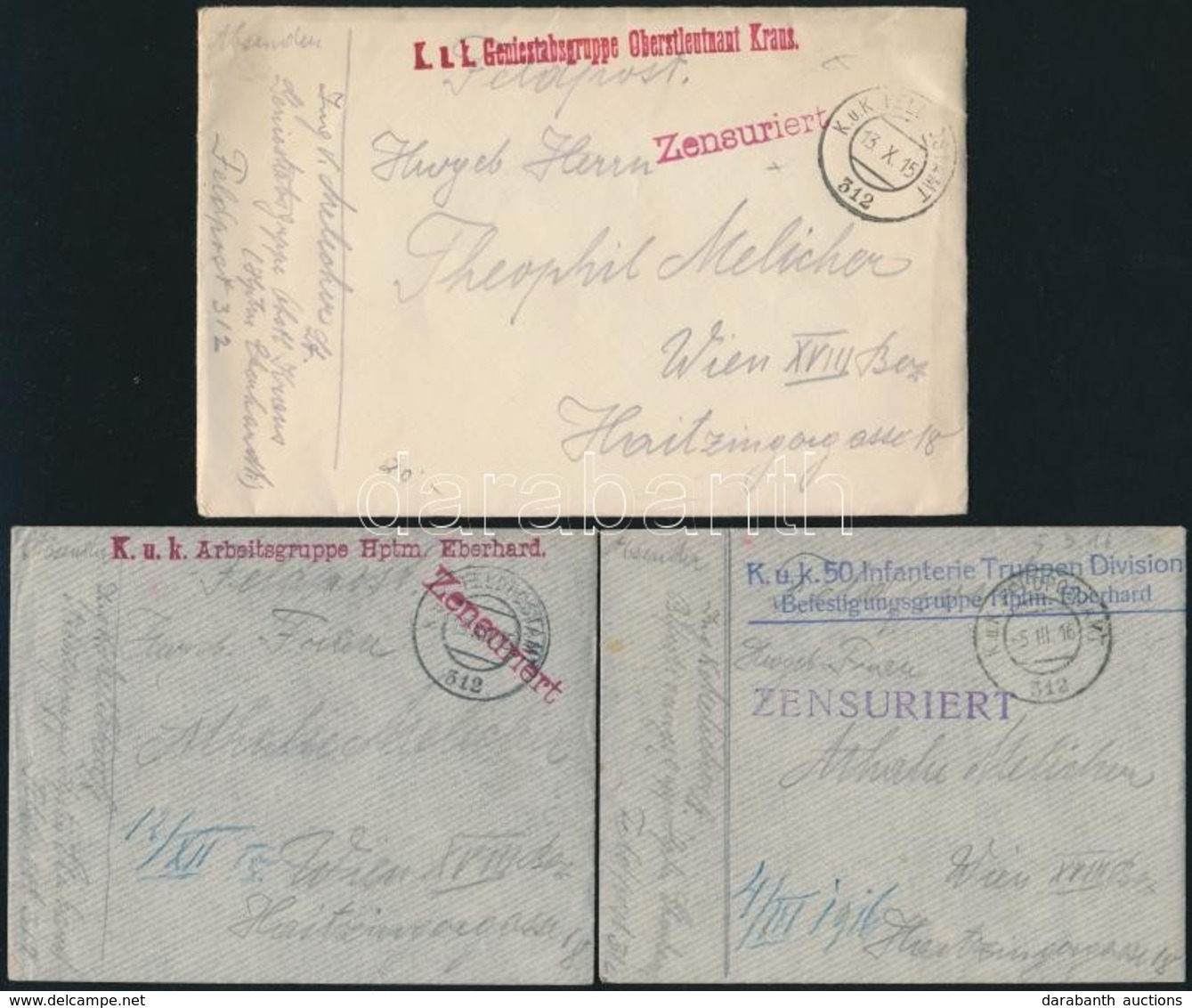 1915-1916 3 Db Tábori Posta Küldemény Különböző érdekesebb Alakulat Bélyegzésekkel / 3 Field Covers With Interesting Can - Autres & Non Classés