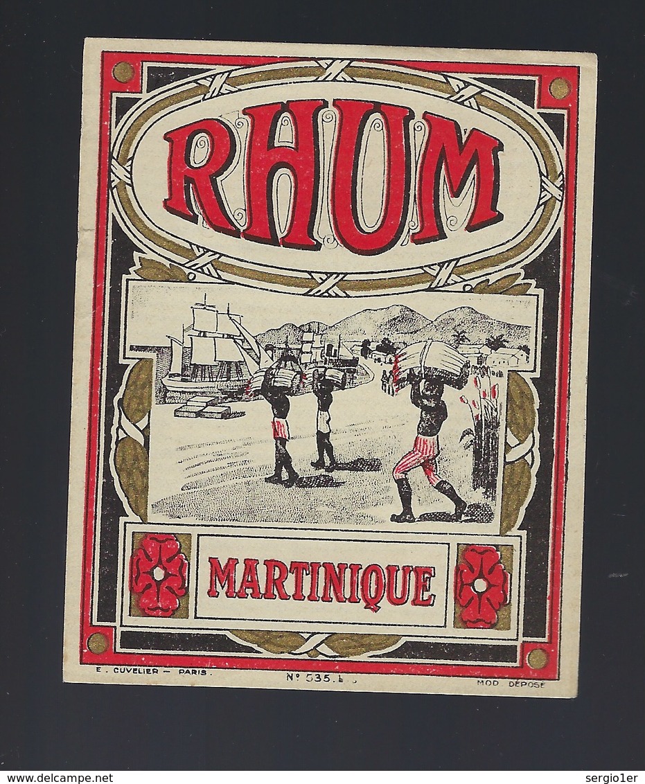 étiquette Rhum  Martinique " Bateau, Porteurs" Imp E Cuvelier  Paris - Rhum