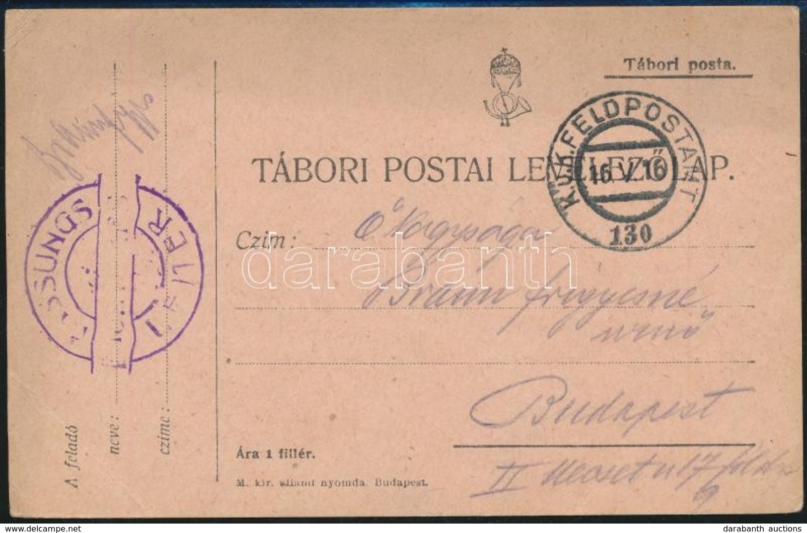 1916 Tábori Posta Levelezőlap / Field Postcard 'FASSUNGS LEITER' + 'FP 130' - Andere & Zonder Classificatie