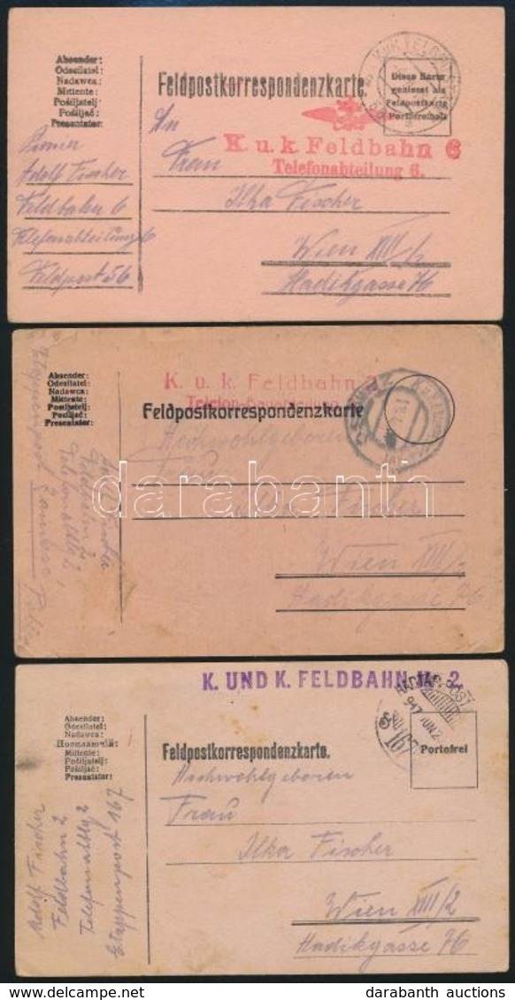 1916-1917 3 Db Tábori Levelezőlap Klf 'Feldbahn' Bélyegzésekkel / 3 Field Postcards With Different 'Feldbahn' Cancellati - Autres & Non Classés