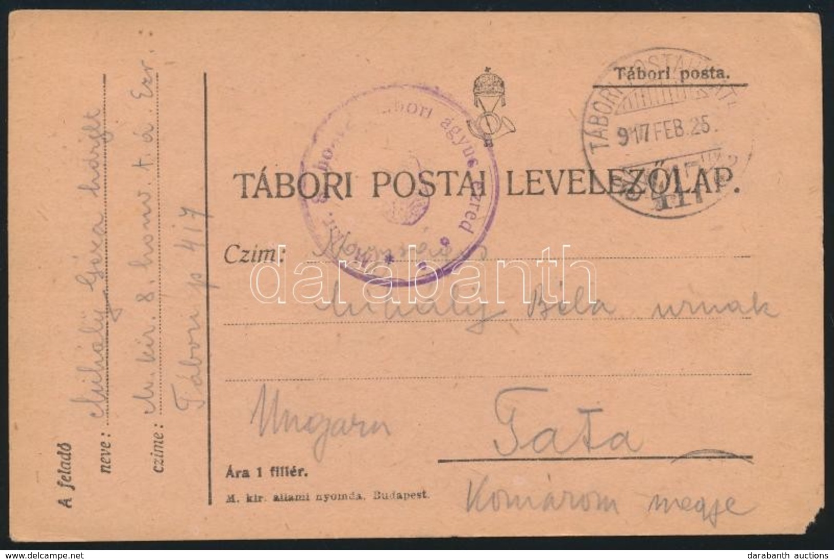 1917 Tábori Posta Levelezőlap / Field Postcard 'M.kir. 8. Honvédtábori ágyús Ezred' + 'TP 417' - Andere & Zonder Classificatie