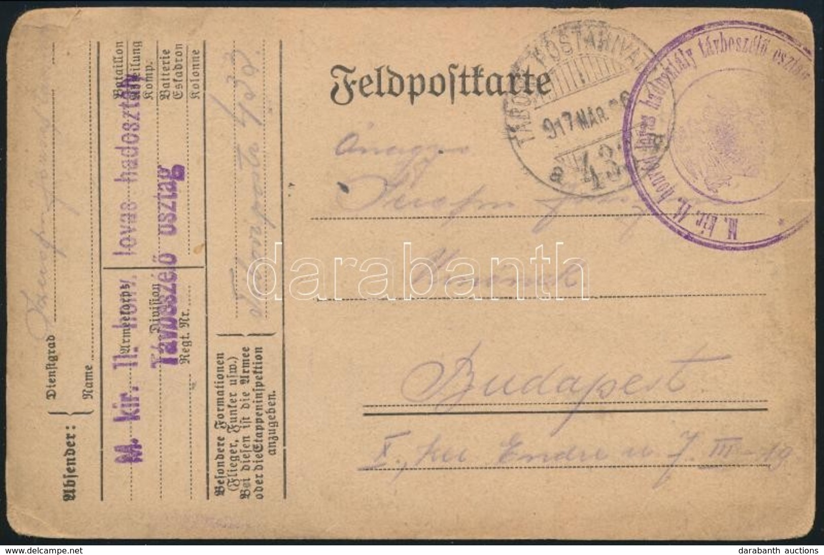 1917 Tábori Posta Képeslap / Field Postcard 'M.kir. 11. Honvéd Lovas Hadosztály Távbeszélő Osztag' - Other & Unclassified