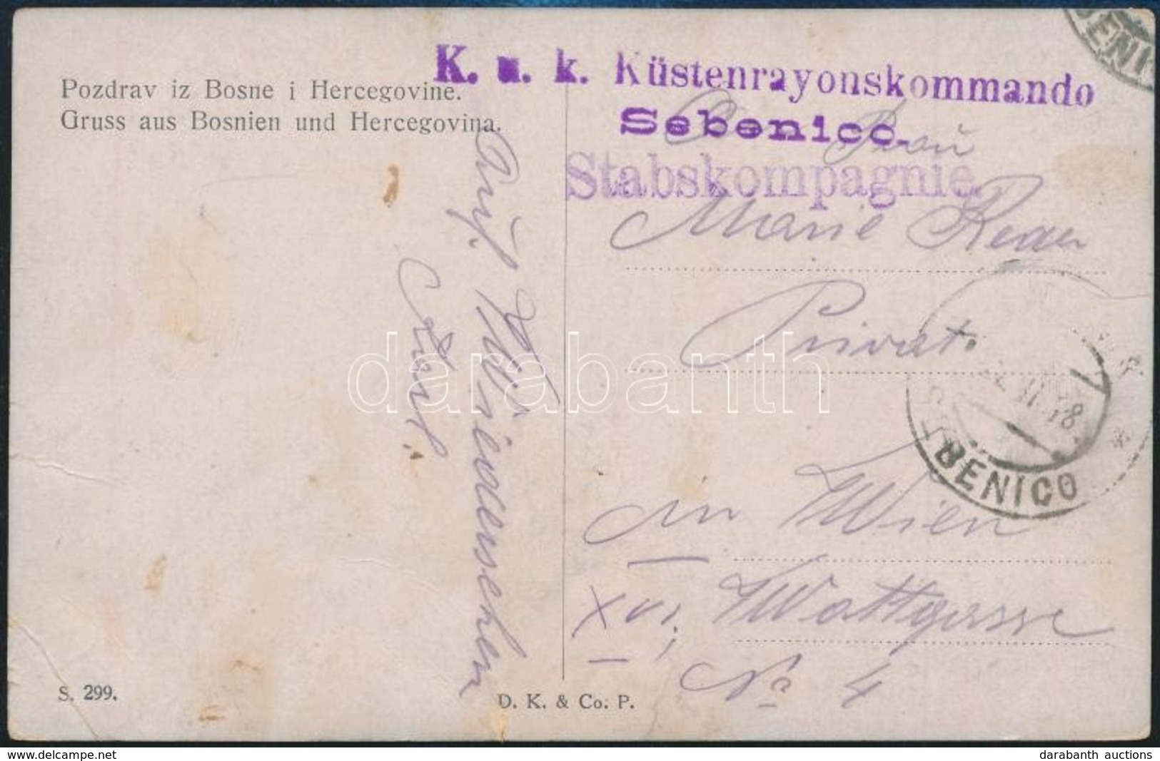 1918 Tábori Posta Képeslap / Field Postcard 'K.u.k. Küstenrayonskommando Sebenico' - Other & Unclassified