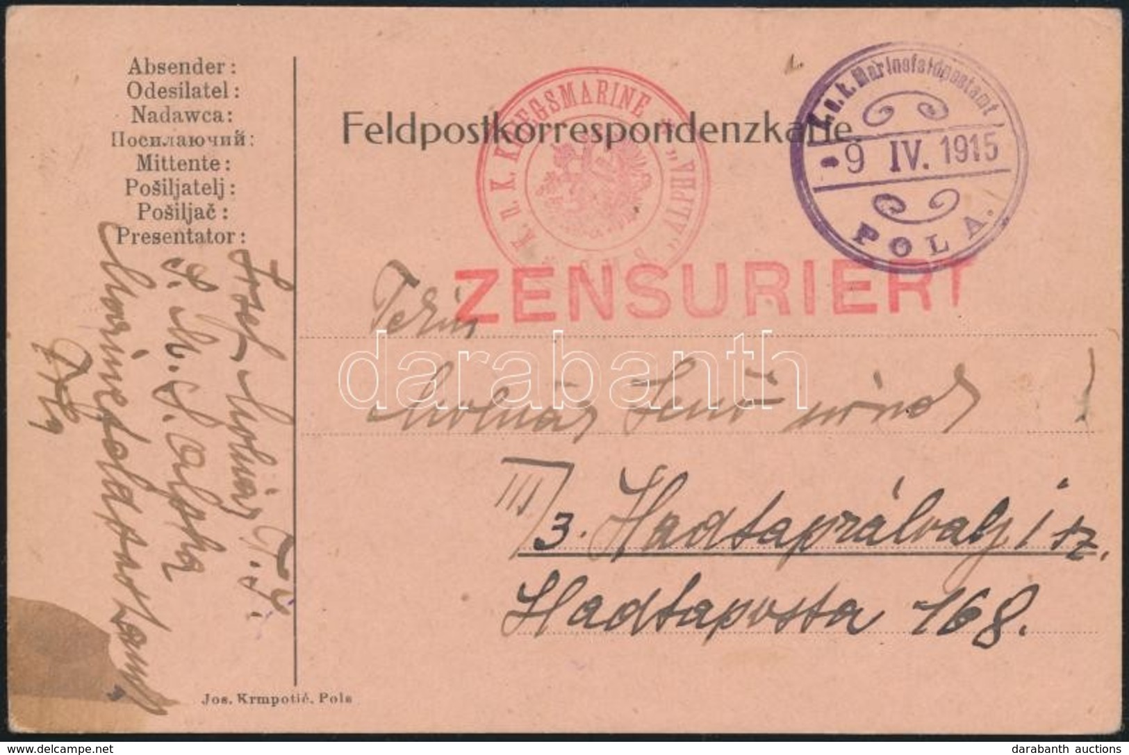 1915 Tábori Posta Levelezőlap / Field Postcard, Piros/red 'S.M.S. ALPHA' - Autres & Non Classés