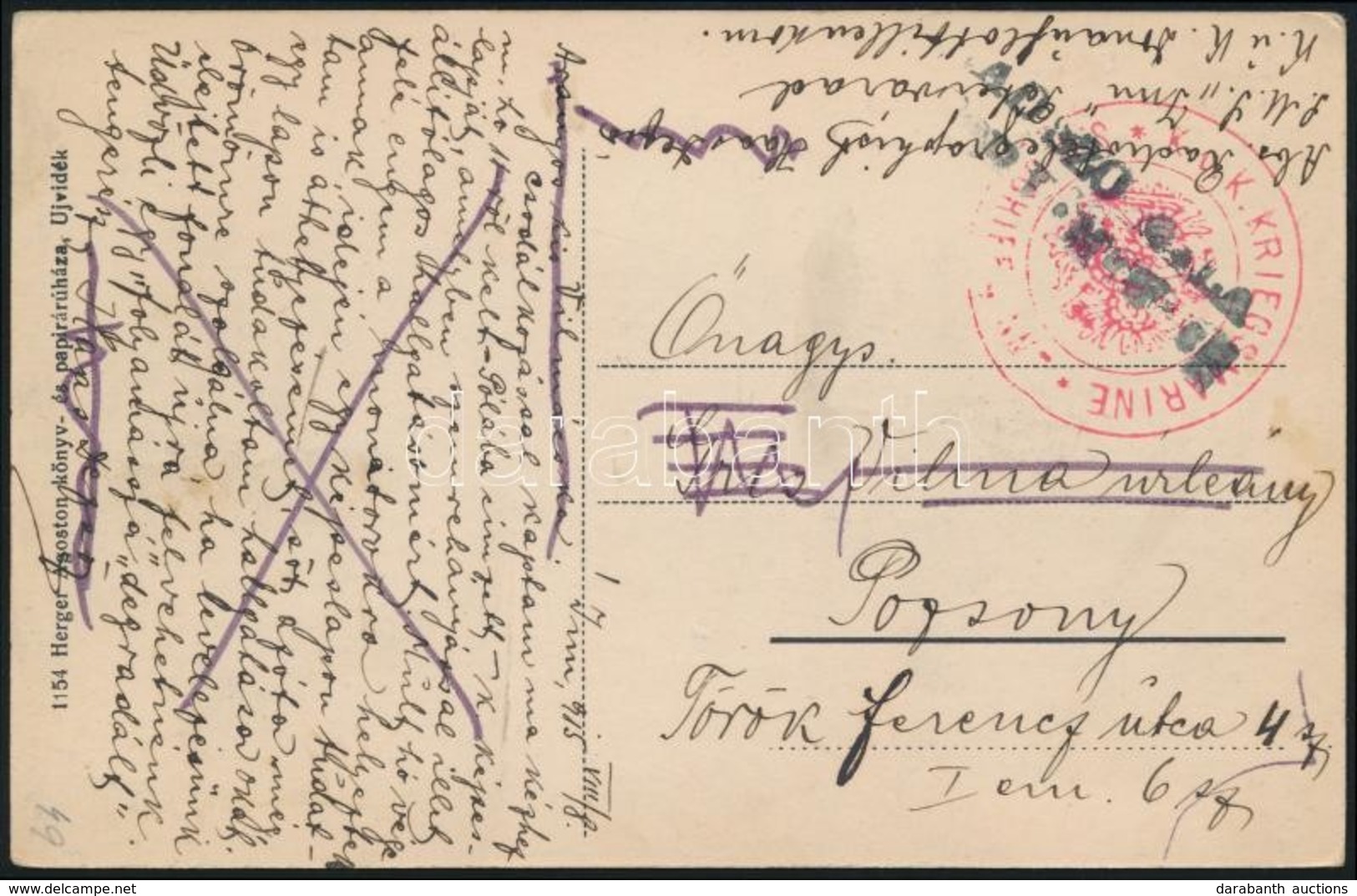 1915 Tábori Posta Képeslap A Dunai Flotilla Monitorjáról Küldve / Field Postcard 'S.M. SCHIFF INN' - Autres & Non Classés