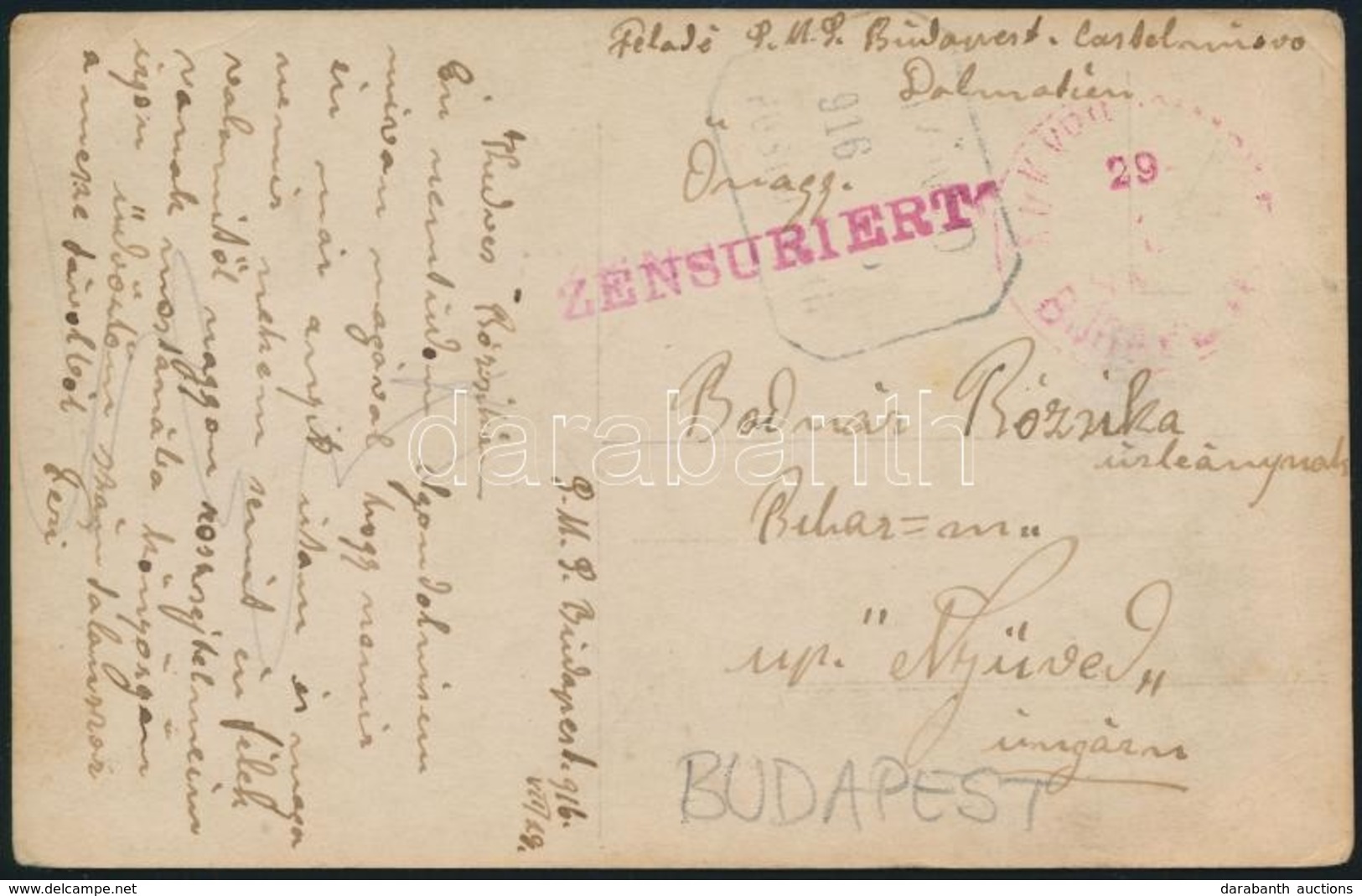 1916 Tábori Posta Képeslap / Field Postcard, Piros/red 'S.M.S. BUDAPEST' + (NYÜ)VED Postaügynökségi Bélyegzéssel / Posta - Other & Unclassified