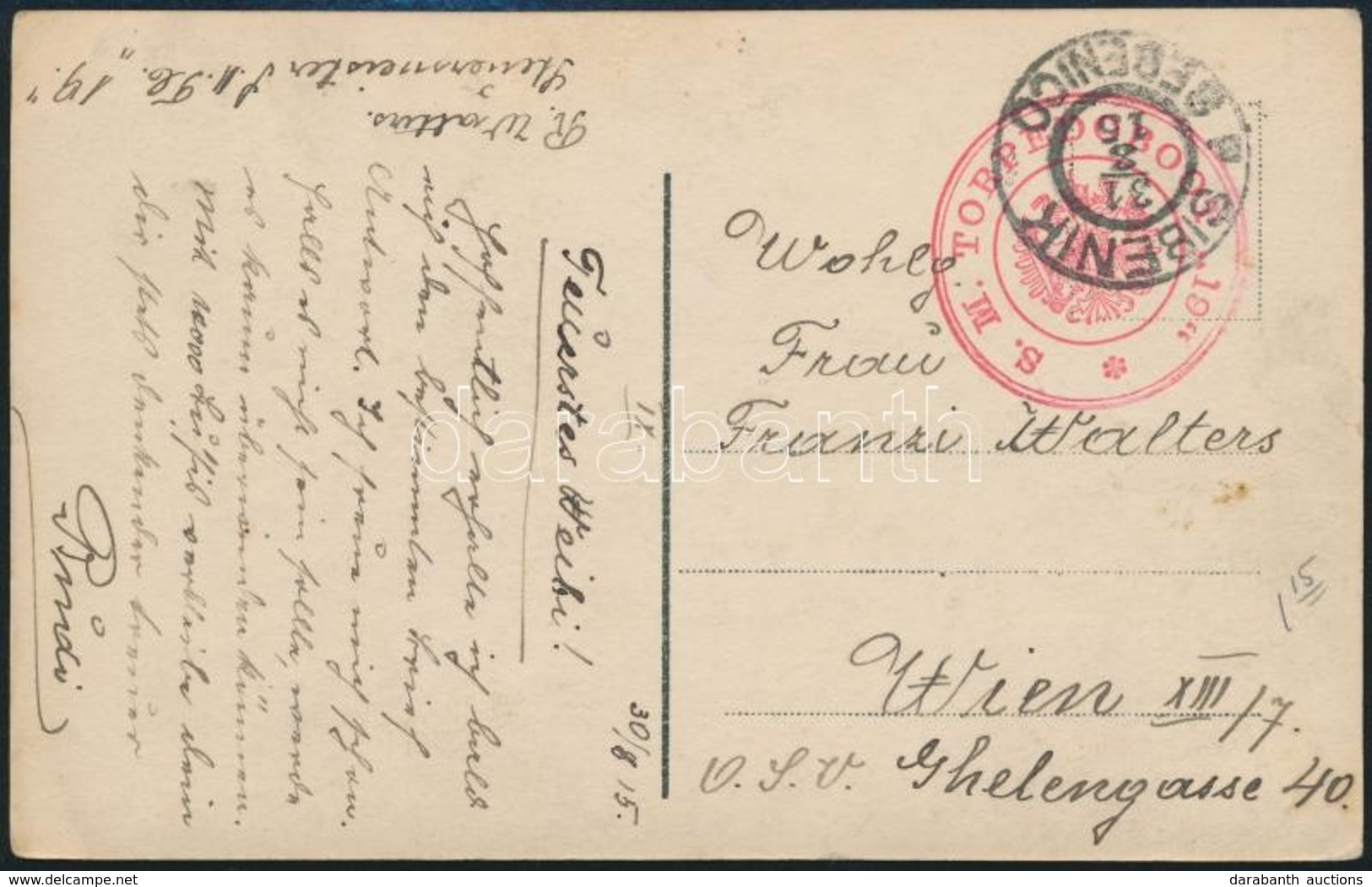 1916 Tábori Posta Képeslap / Field Postcard Piros/red 'S.M. TORPEDOBOOT 19' + 'SEBENICO' - Autres & Non Classés
