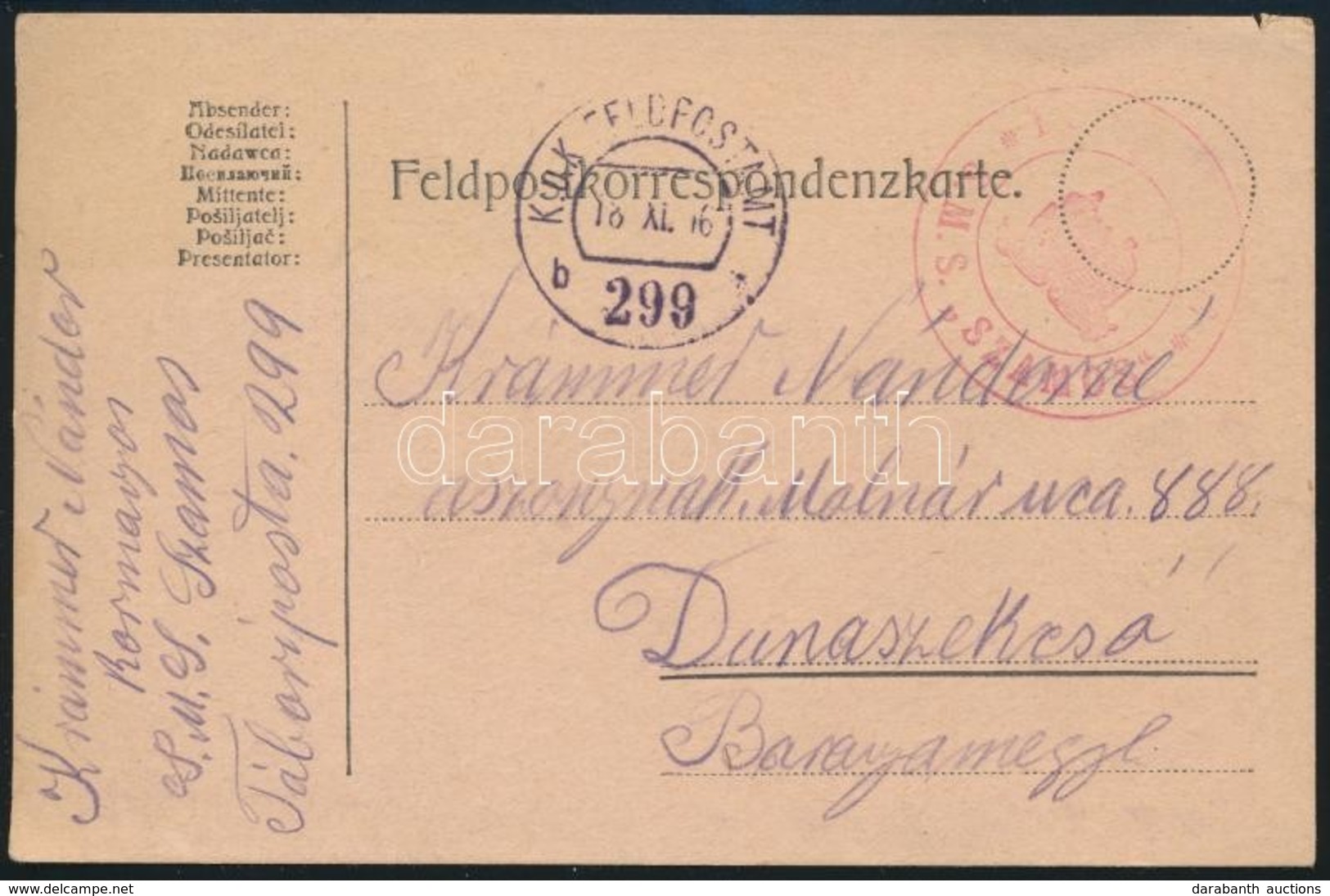 1916 Tábori Posta Levelezőlap / Field Postcard 'S.M.S. SZAMOS' - Autres & Non Classés