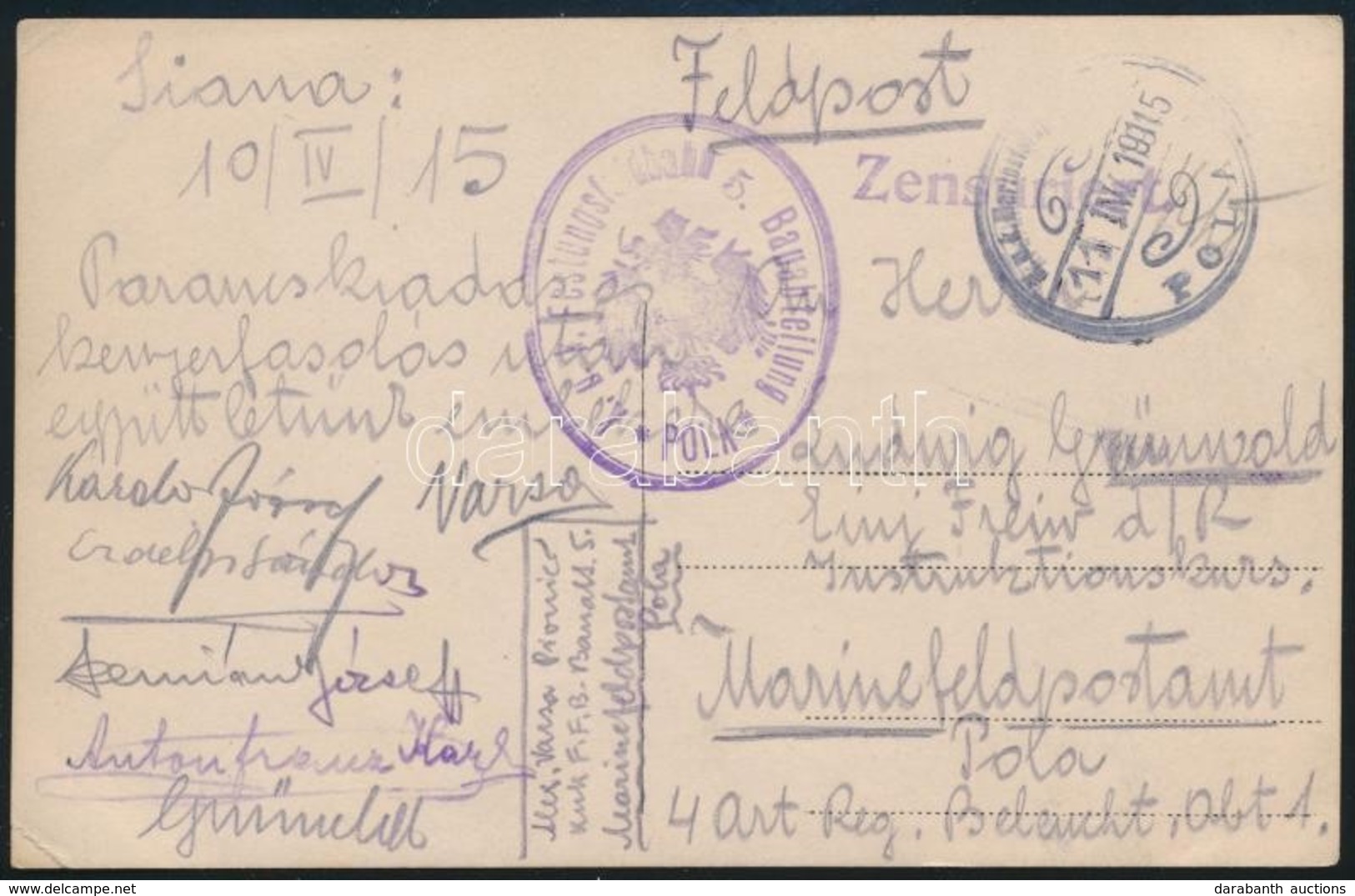 1916 Tábori Posta Fotó Képeslap Matrózokról / Photo  Postcard 'K.u.k. Festungsfeldbahn 5. Bauabteilung Pola' - Other & Unclassified