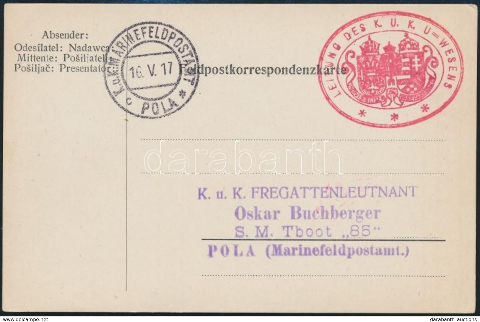 1917 Tábori Posta Levelezőlap / Field Postcard Piros/red 'LEITUNG DES K.U.K. U=WESENS' - Other & Unclassified