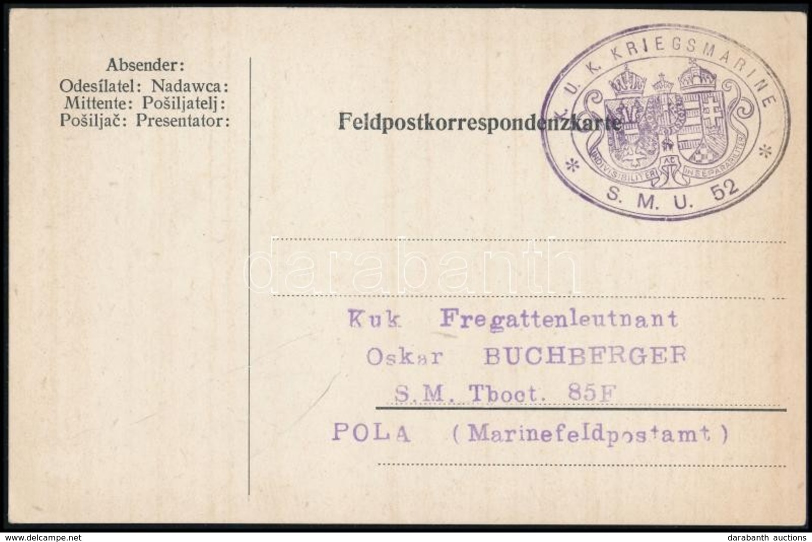 1917 Tábori Posta Levelezőlap Tengeralattjáróról / Field Postcard 'K.U.K. KRIEGSMARINE S.M.U.52.' - Other & Unclassified