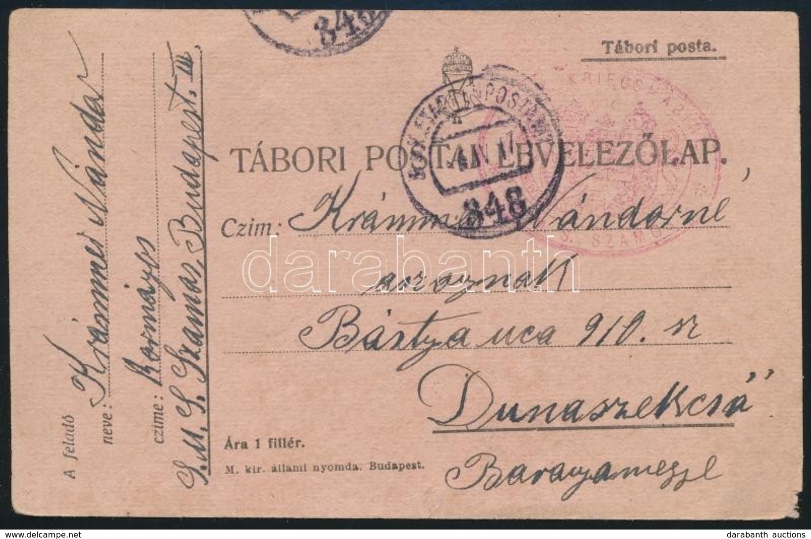 1917 Tábori Posta Levelezőlap / Field Postcard 'S.M.S. SZAMOS' Ovális, Címeres Bélyegzéssel - Autres & Non Classés